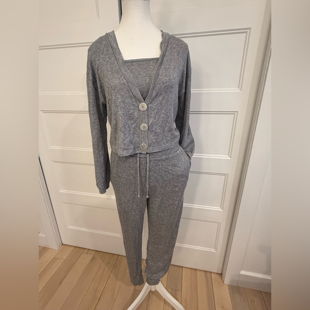 3 piece Gray Knit set Cardigan,cami and Pants from Zara